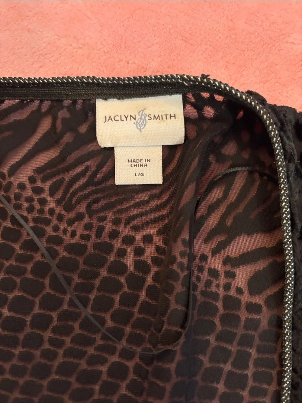 Jaclyn Smith Black Burnout Velvet Open Cardigan with jewel trim - Picture 2 of 7